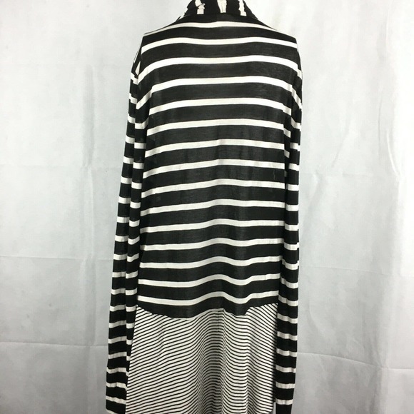 Three Dots Cardigan Womens Sz L  Black White Striped Open Front Stretch Knit‎ - Picture 3 of 7